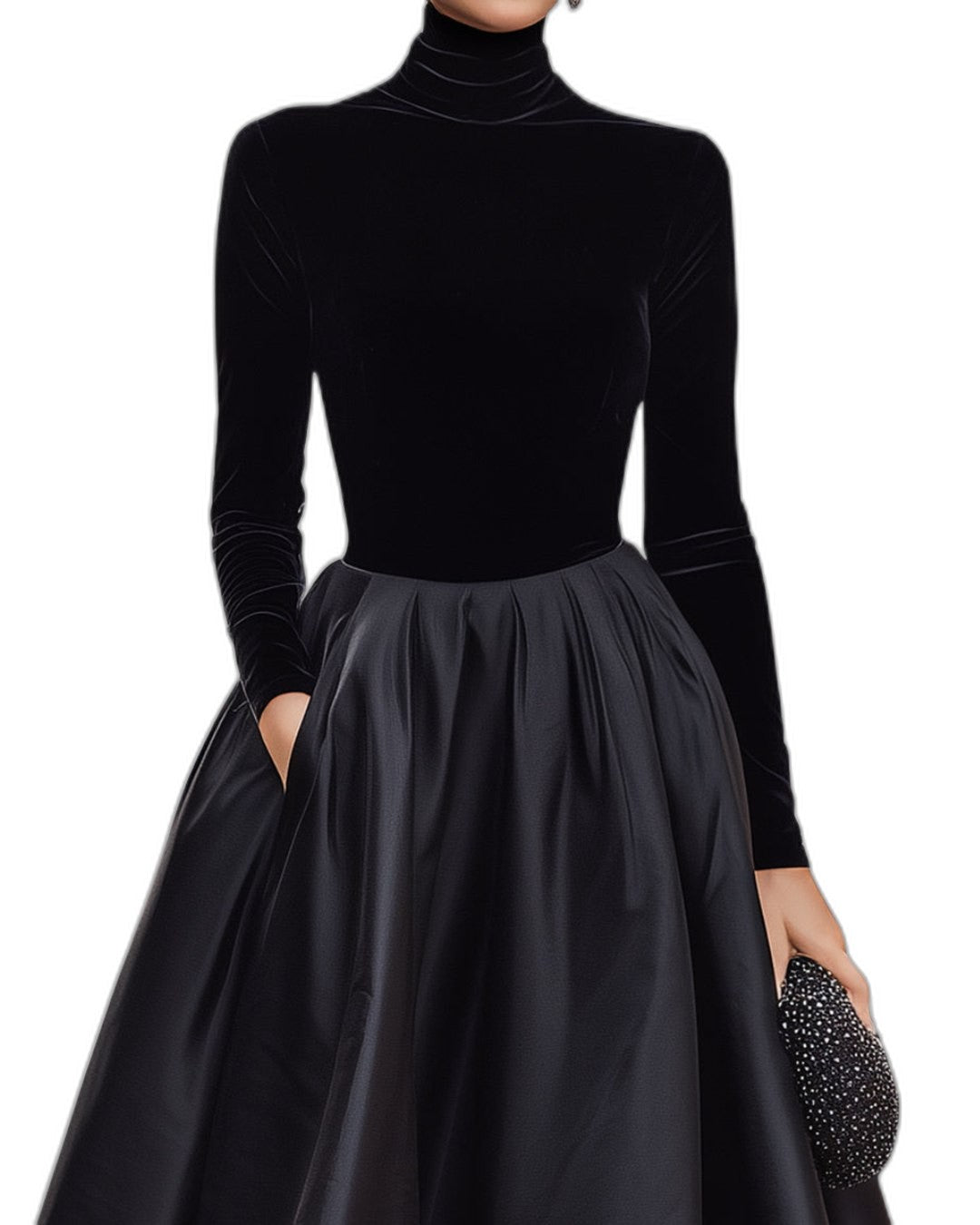 Effortless Black Satin Sweater for Women with Turtleneck Long Sleeve Bodycon Casual Style