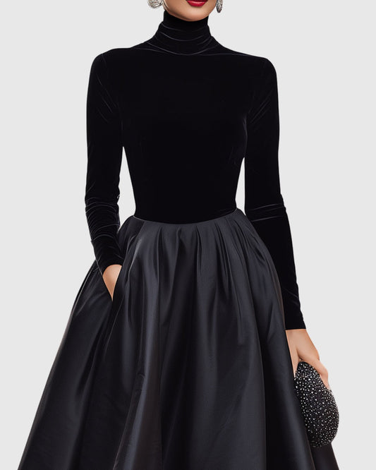 Effortless Black Satin Sweater for Women with Turtleneck Long Sleeve Bodycon Casual Style