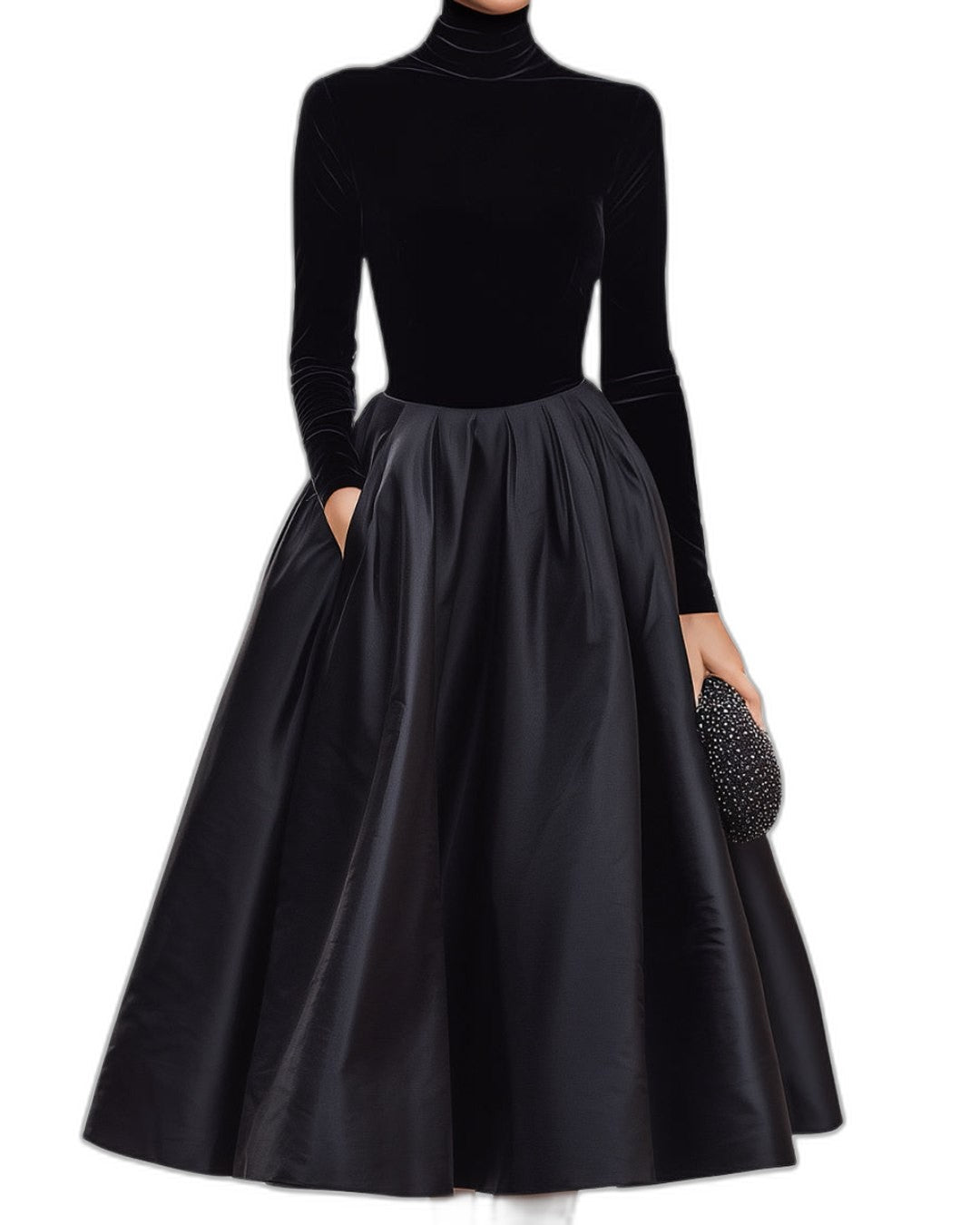 Effortless Black Satin Sweater for Women with Turtleneck Long Sleeve Bodycon Casual Style