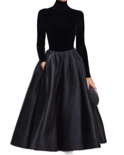 Effortless Black Satin Sweater for Women with Turtleneck Long Sleeve Bodycon Casual Style