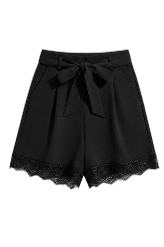 Effortless Black Shorts for Women with Belted Tie Waist High Waisted Casual Style