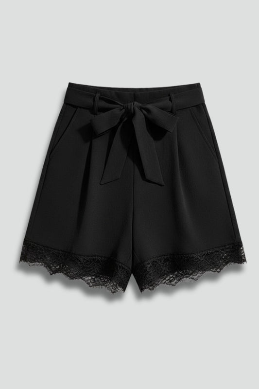 Effortless Black Shorts for Women with Belted Tie Waist High Waisted Casual Style