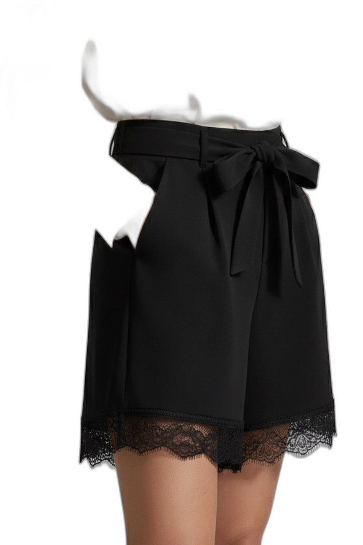 Effortless Black Shorts for Women with Belted Tie Waist High Waisted Casual Style