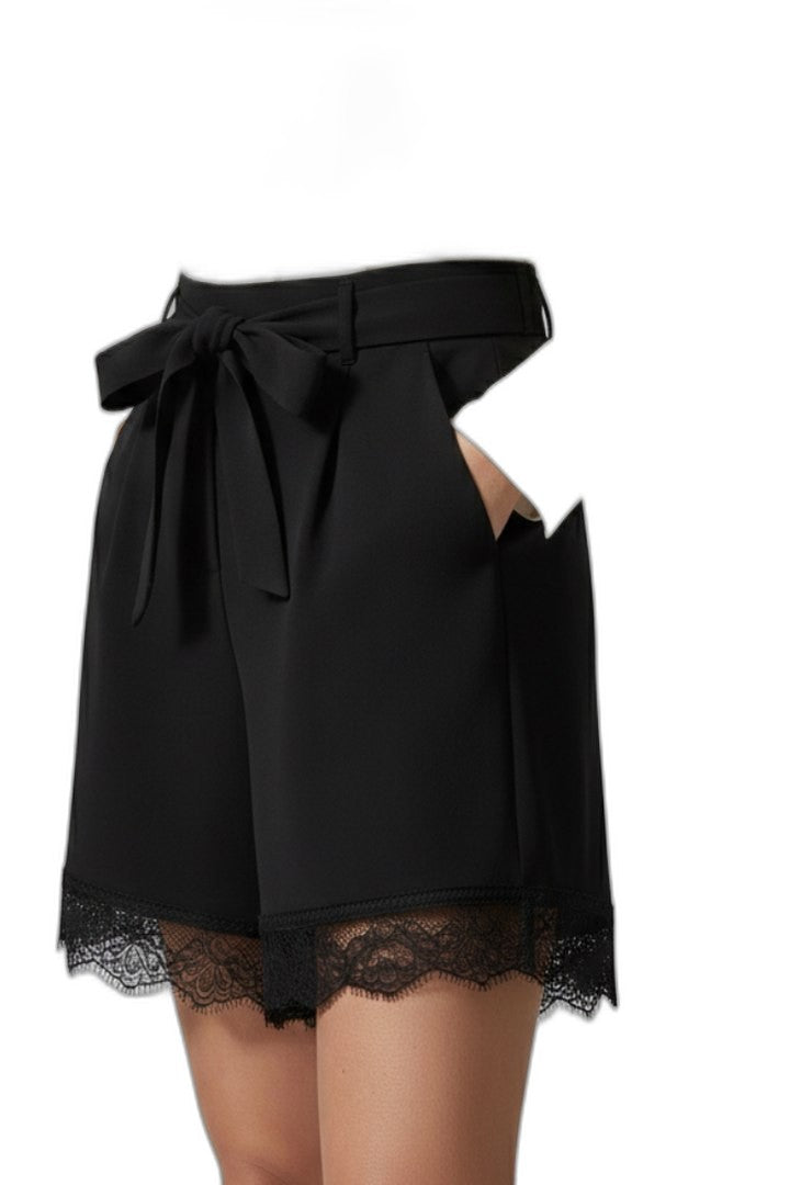 Effortless Black Shorts for Women with Belted Tie Waist High Waisted Casual Style