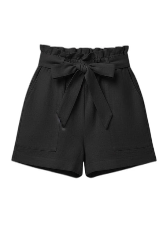Effortless Black Shorts for Women with Belted Tie Waist High Waisted Pockets Casual Style