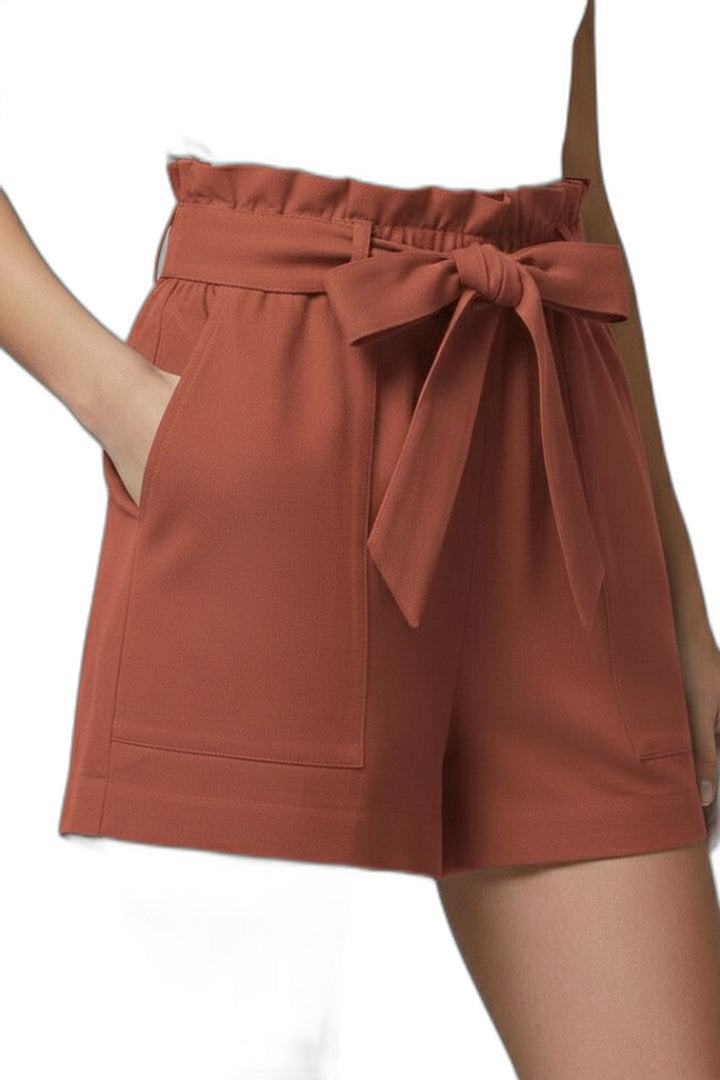 Effortless Black Shorts for Women with Belted Tie Waist High Waisted Pockets Casual Style