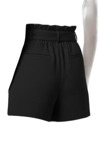 Effortless Black Shorts for Women with Belted Tie Waist High Waisted Pockets Casual Style