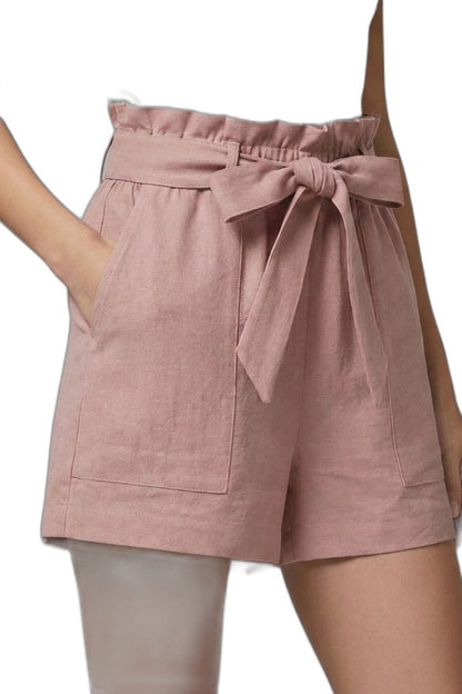 Effortless Black Shorts for Women with Belted Tie Waist High Waisted Pockets Casual Style