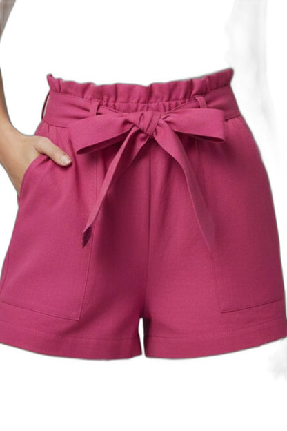 Effortless Black Shorts for Women with Belted Tie Waist High Waisted Pockets Casual Style