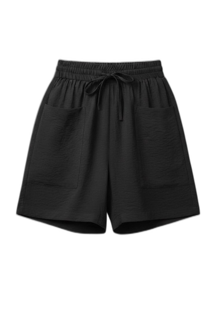 Effortless Black Shorts for Women with High Waisted Drawstring Pockets Casual Style