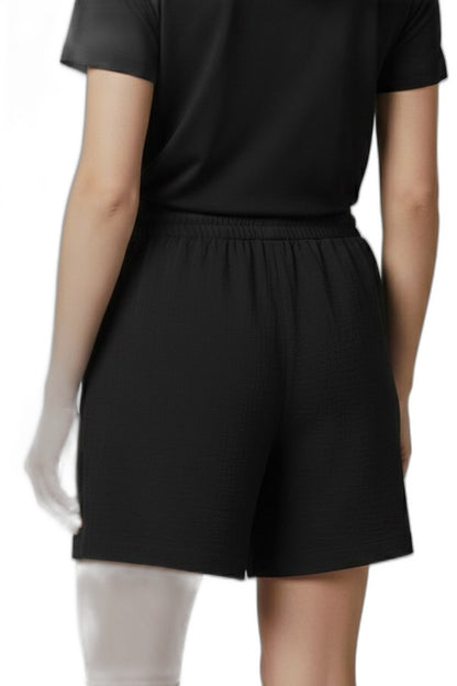 Effortless Black Shorts for Women with High Waisted Drawstring Pockets Casual Style