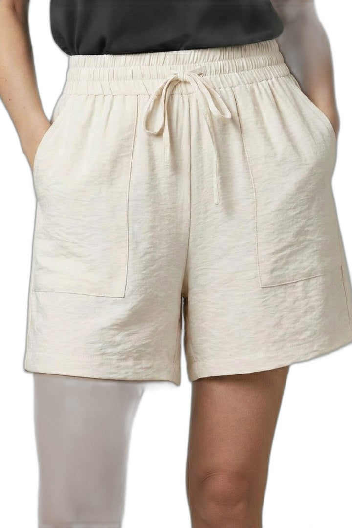 Effortless Black Shorts for Women with High Waisted Drawstring Pockets Casual Style