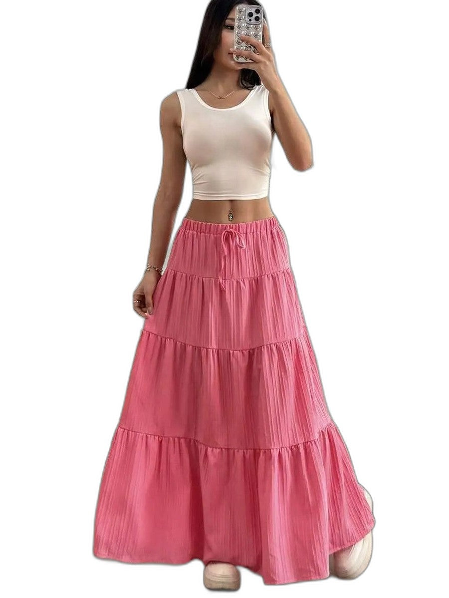 Effortless Black Skirt for Women with Tiered High Waisted Casual Style