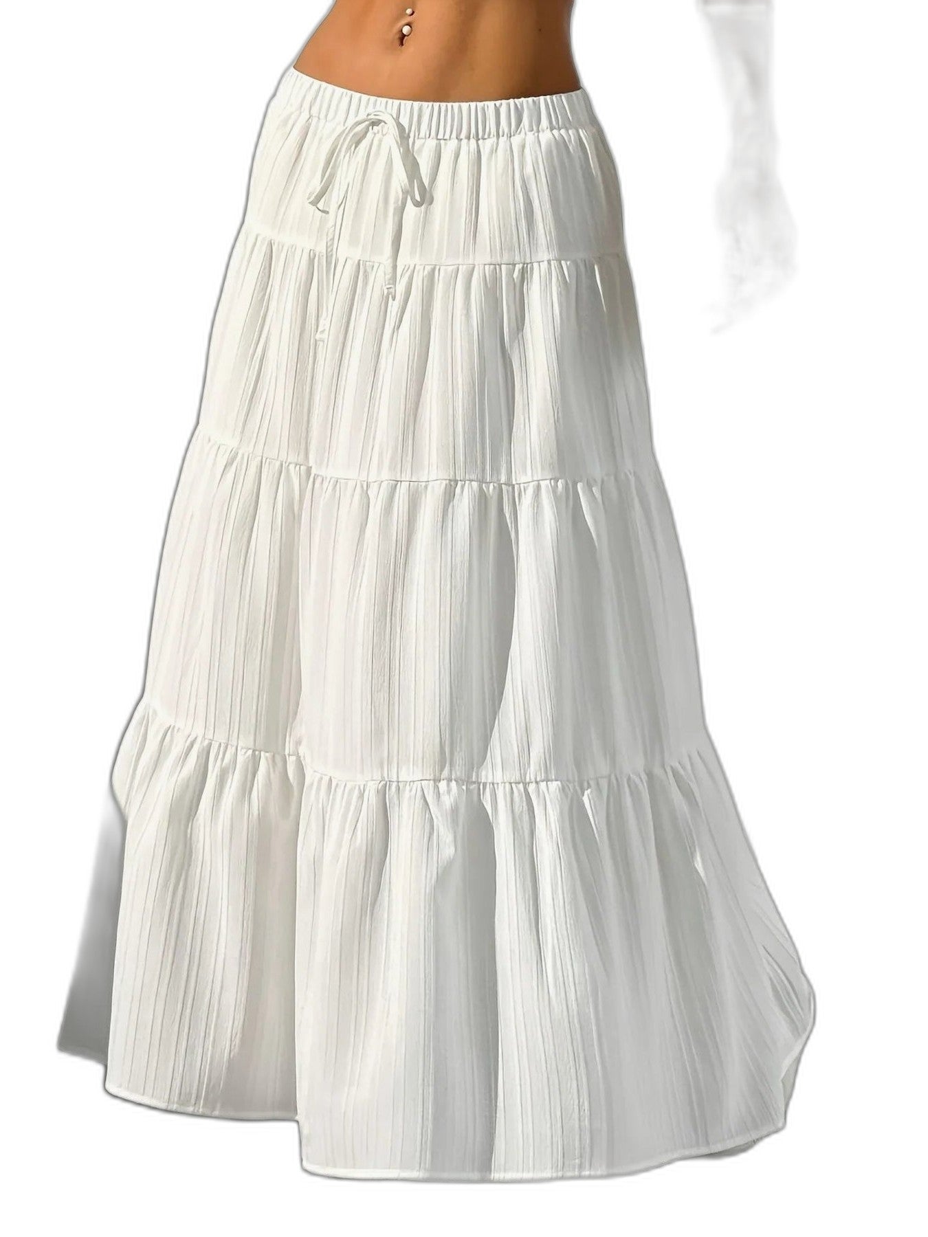 Effortless Black Skirt for Women with Tiered High Waisted Casual Style