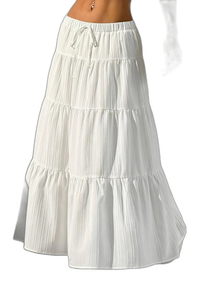 Effortless Black Skirt for Women with Tiered High Waisted Casual Style