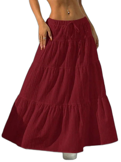 Effortless Black Skirt for Women with Tiered High Waisted Casual Style