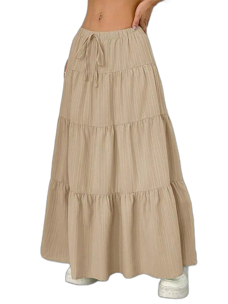 Effortless Black Skirt for Women with Tiered High Waisted Casual Style