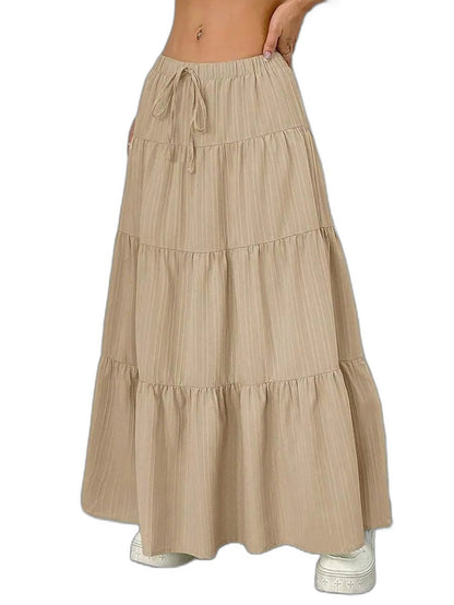 Effortless Black Skirt for Women with Tiered High Waisted Casual Style