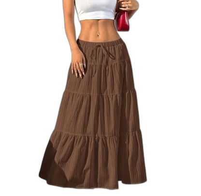 Effortless Black Skirt for Women with Tiered High Waisted Casual Style
