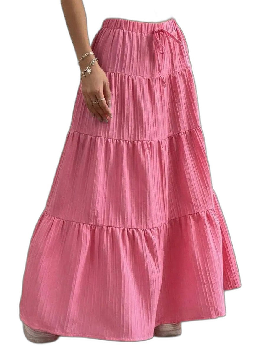 Effortless Black Skirt for Women with Tiered High Waisted Casual Style
