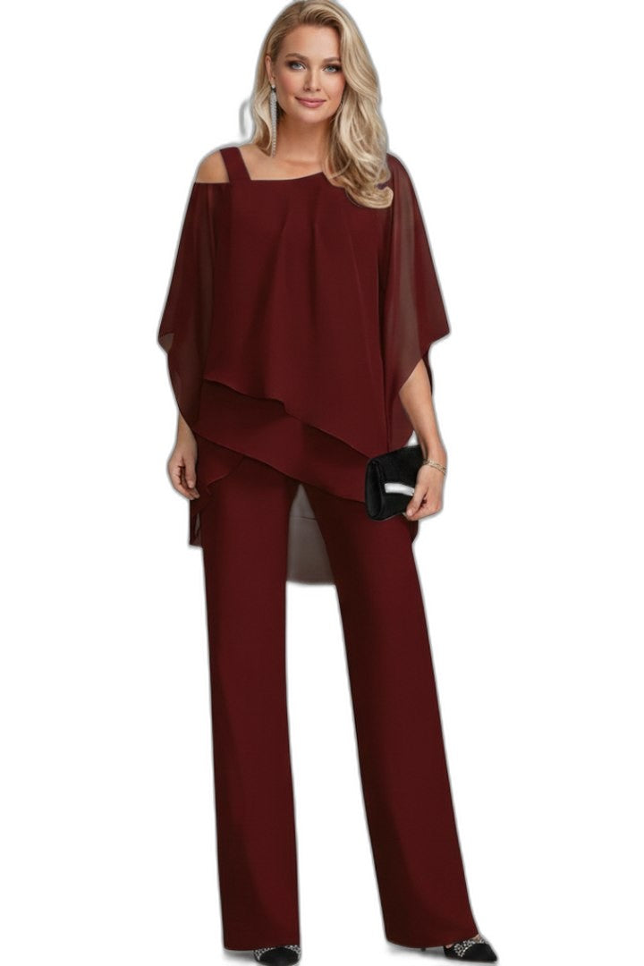 Effortless Black Two Piece Set for Women with Ruffle Wide Leg Flowing Casual Style