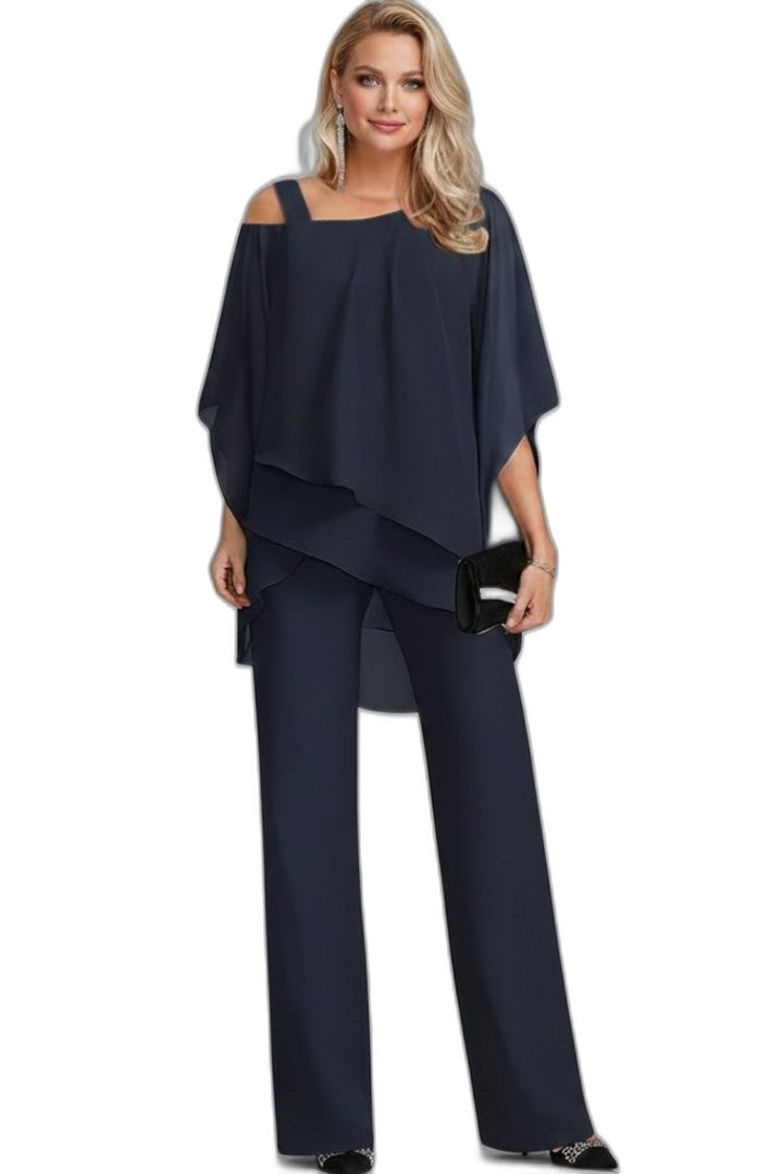 Effortless Black Two Piece Set for Women with Ruffle Wide Leg Flowing Casual Style
