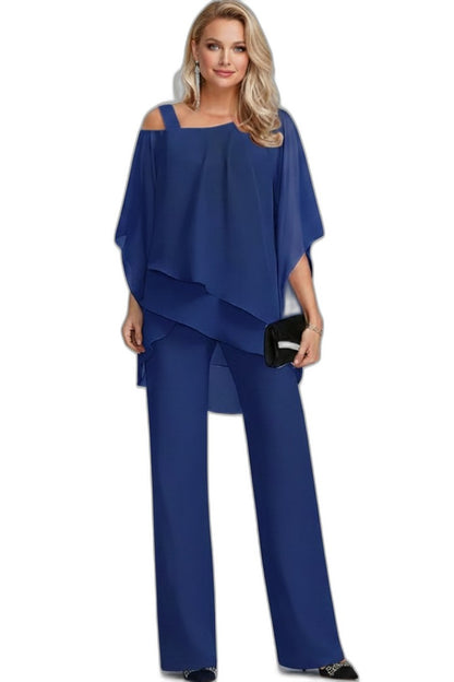 Effortless Black Two Piece Set for Women with Ruffle Wide Leg Flowing Casual Style