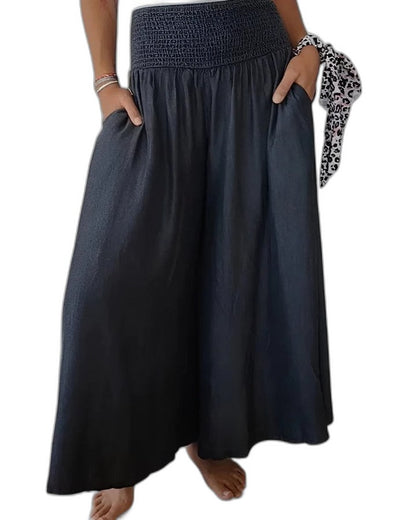 Effortless Black Wide Leg Pants for Women with High Waisted Flowing Pockets Casual Style
