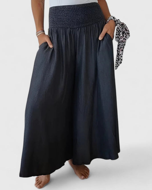 Effortless Black Wide Leg Pants for Women with High Waisted Flowing Pockets Casual Style