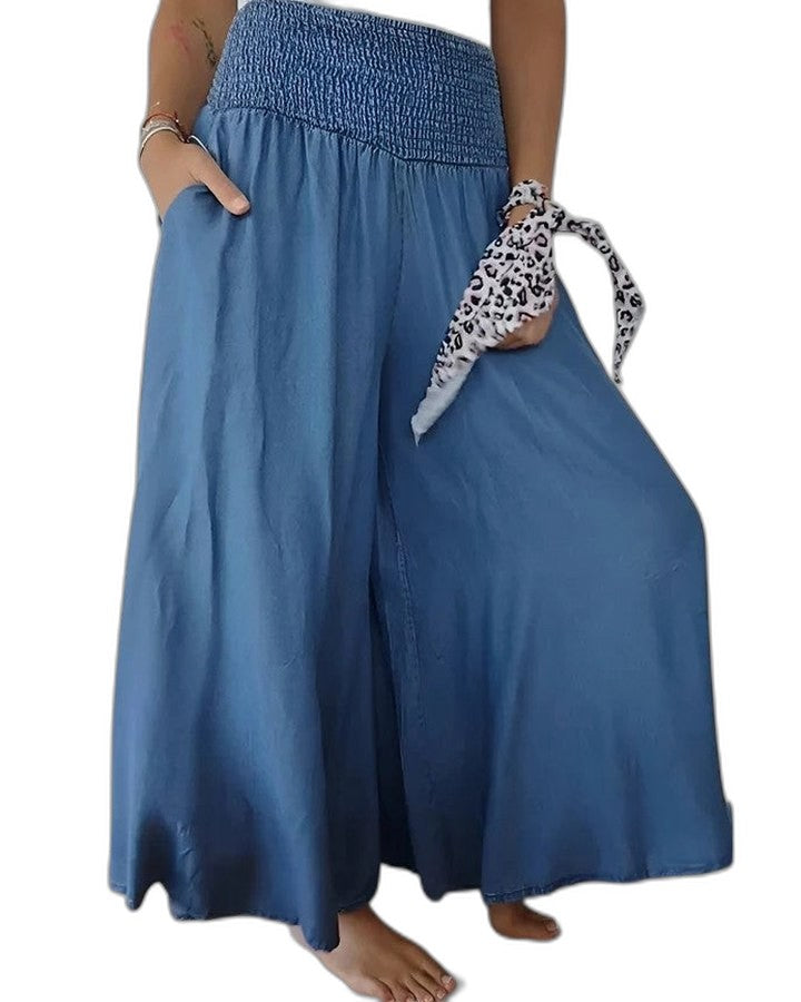 Effortless Black Wide Leg Pants for Women with High Waisted Flowing Pockets Casual Style