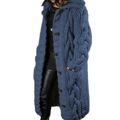 Effortless Blue Cable Knit Cardigan for Women with Long Sleeve Oversized Casual Style