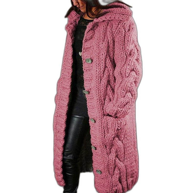 Effortless Blue Cable Knit Cardigan for Women with Long Sleeve Oversized Casual Style