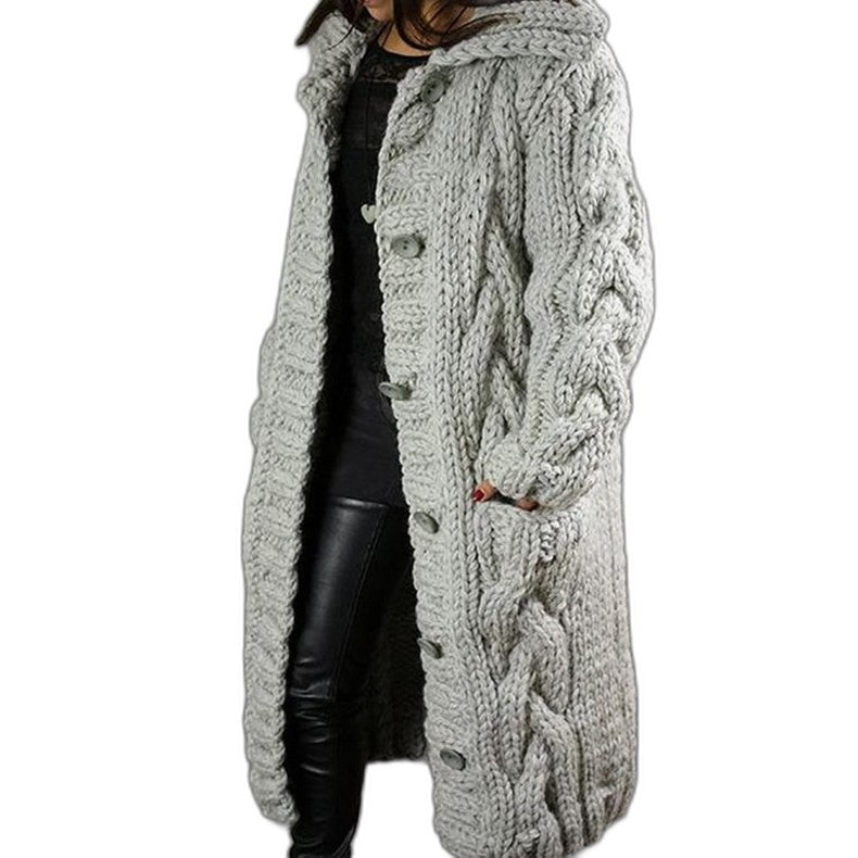 Effortless Blue Cable Knit Cardigan for Women with Long Sleeve Oversized Casual Style