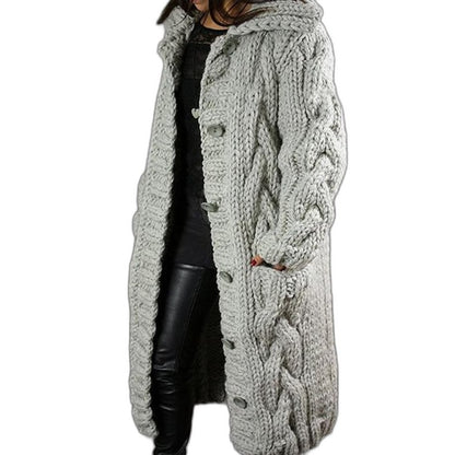 Effortless Blue Cable Knit Cardigan for Women with Long Sleeve Oversized Casual Style