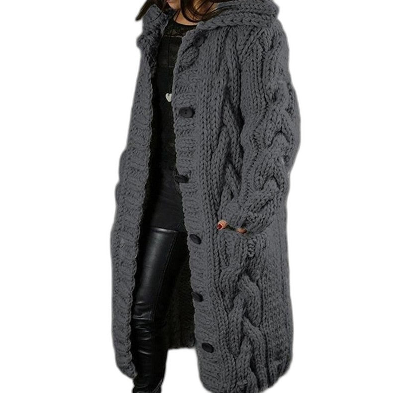Effortless Blue Cable Knit Cardigan for Women with Long Sleeve Oversized Casual Style