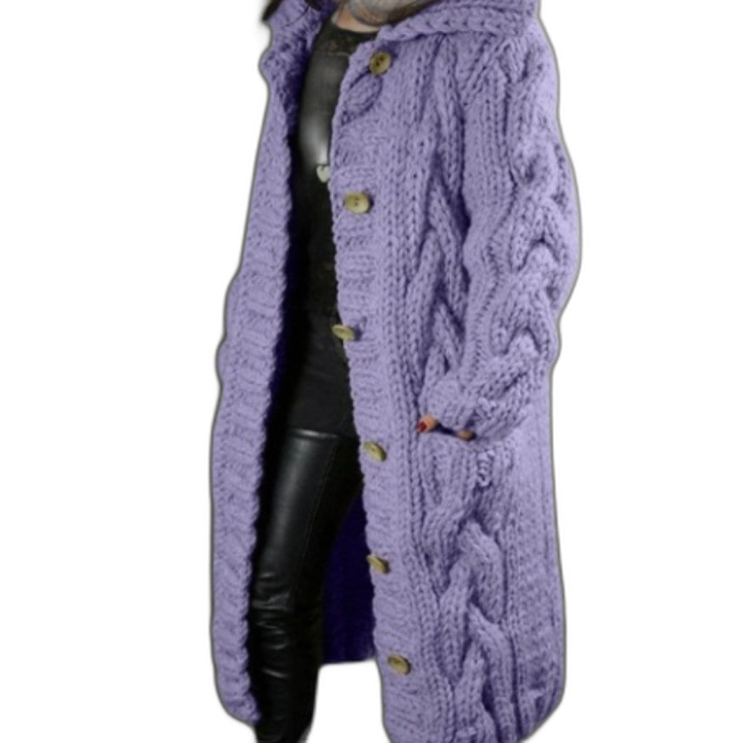Effortless Blue Cable Knit Cardigan for Women with Long Sleeve Oversized Casual Style