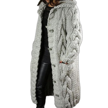 Effortless Blue Cable Knit Cardigan for Women with Long Sleeve Oversized Casual Style