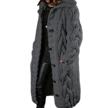 Effortless Blue Cable Knit Cardigan for Women with Long Sleeve Oversized Casual Style