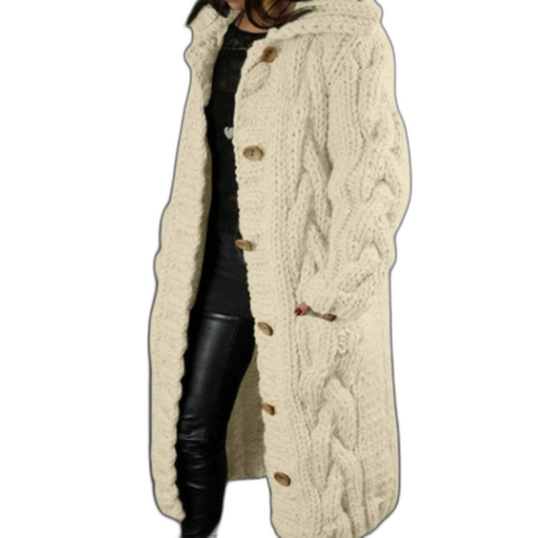 Effortless Blue Cable Knit Cardigan for Women with Long Sleeve Oversized Casual Style