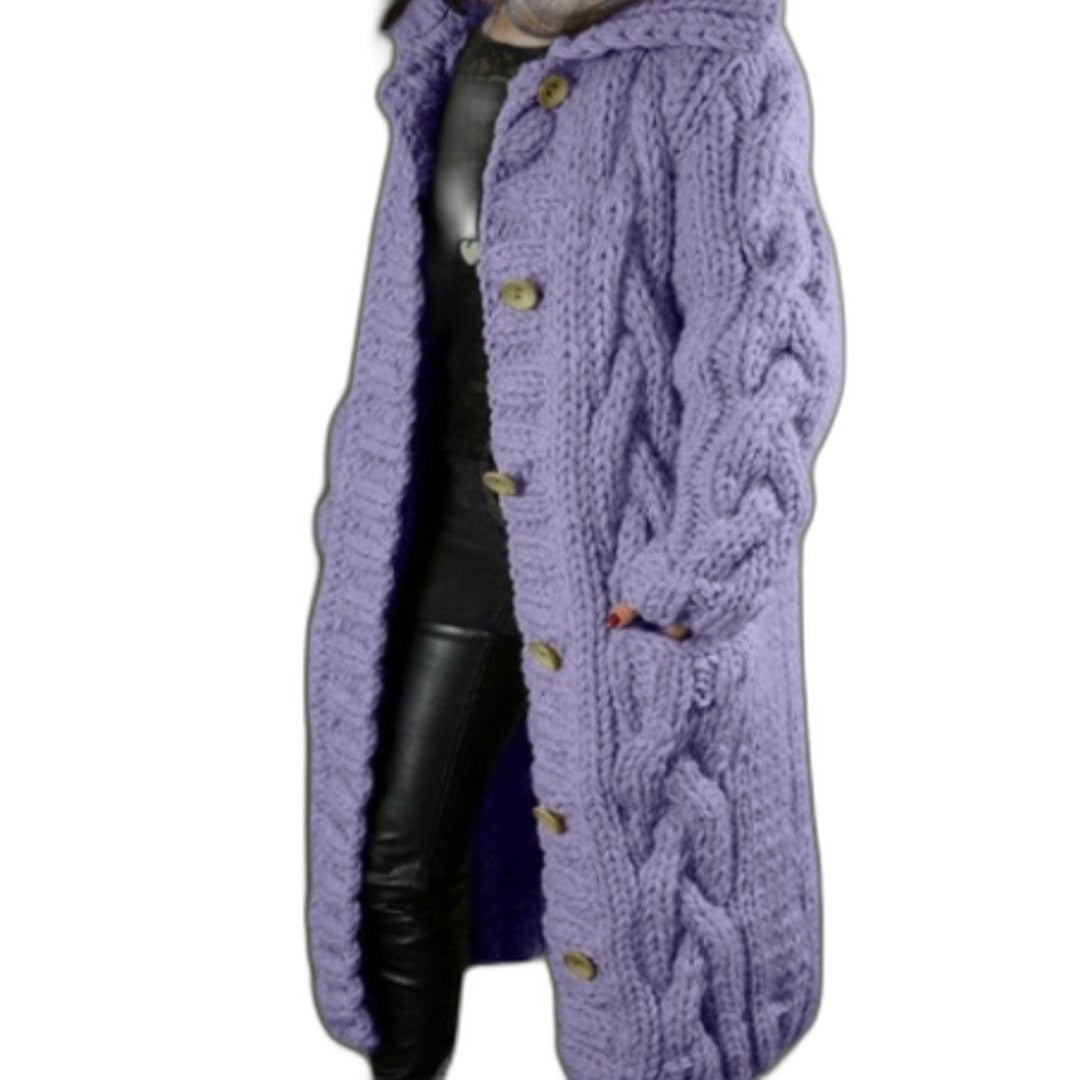 Effortless Blue Cable Knit Cardigan for Women with Long Sleeve Oversized Casual Style