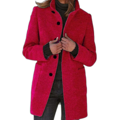 Effortless Blue Coat for Women with Collared Long Sleeve Button Front Pockets Casual Style