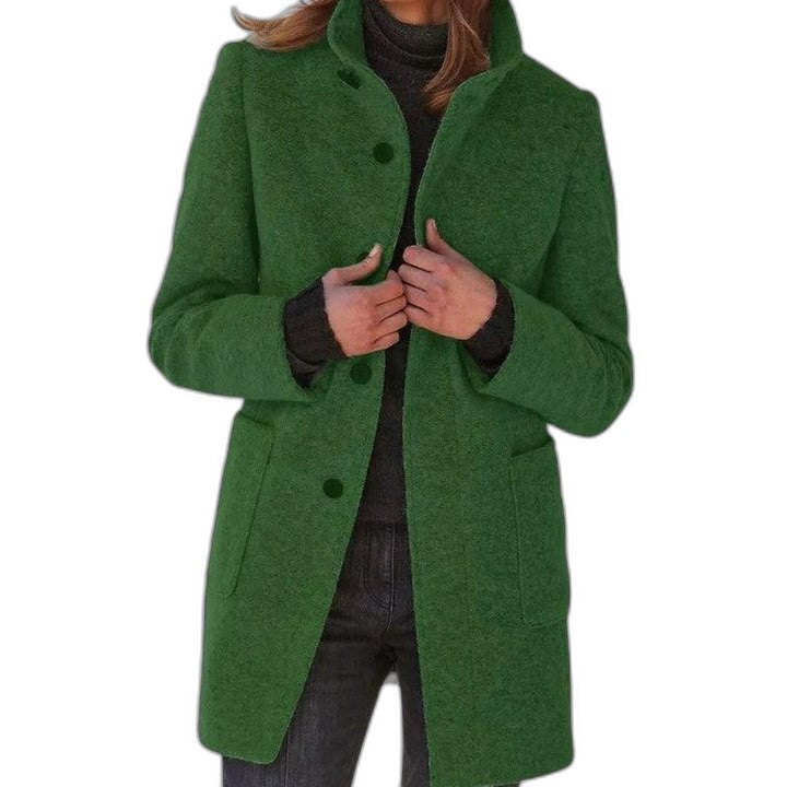 Effortless Blue Coat for Women with Collared Long Sleeve Button Front Pockets Casual Style