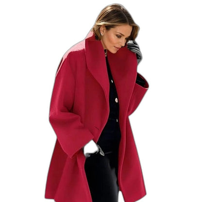 Effortless Blue Coat for Women with Collared Long Sleeve Flowing Casual Style