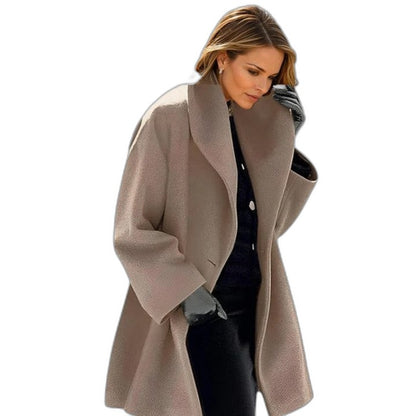Effortless Blue Coat for Women with Collared Long Sleeve Flowing Casual Style
