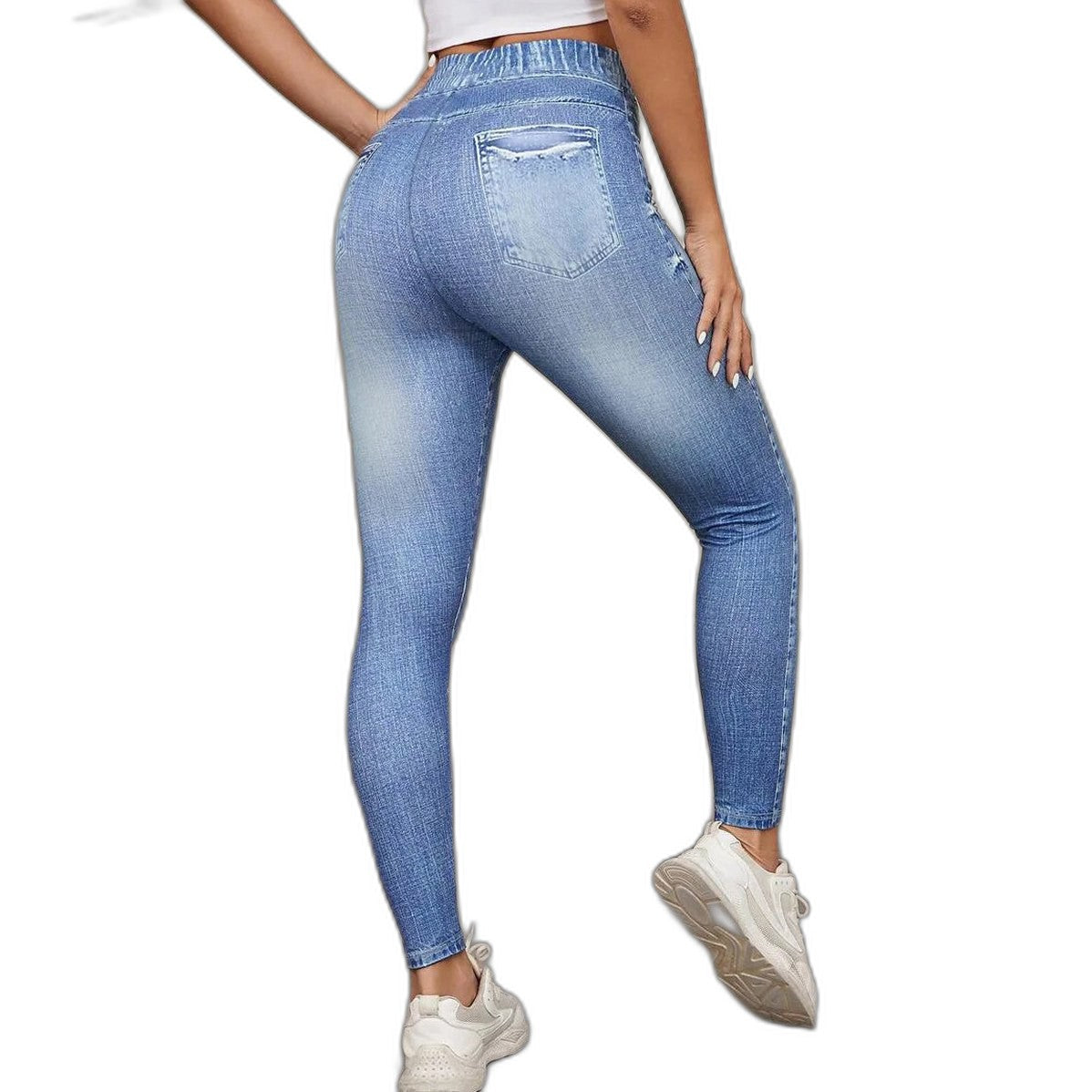 Effortless Blue Denim Jeans for Women with Bodycon High Waisted Drawstring Casual Style