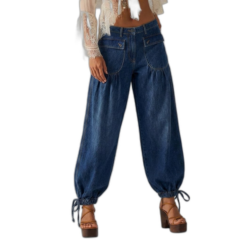Effortless Blue Denim Jeans for Women with High Waisted Casual Style