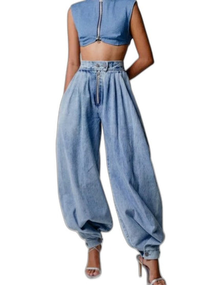 Effortless Blue Denim Jeans for Women with High Waisted Casual Style