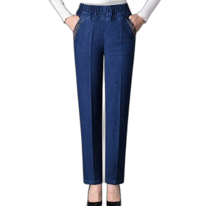 Effortless Blue Denim Jeans for Women with High Waisted Straight Leg Pockets Casual Style