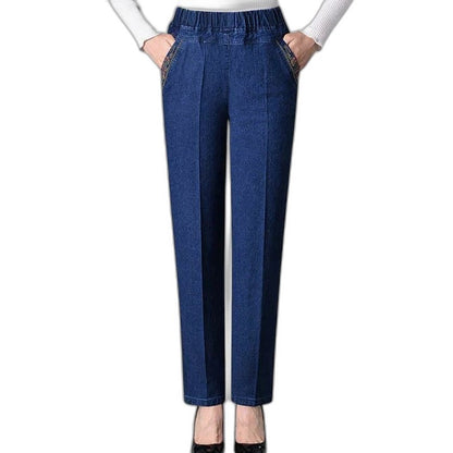 Effortless Blue Denim Jeans for Women with High Waisted Straight Leg Pockets Casual Style