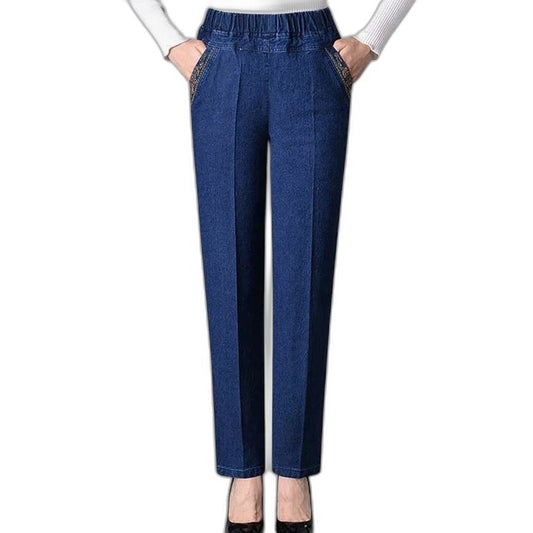 Effortless Blue Denim Jeans for Women with High Waisted Straight Leg Pockets Casual Style